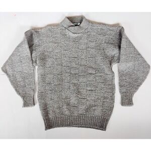 VTG Ellis Island Mock Neck Sweater Mens Size M Gray Donegal Wool Blend Textured